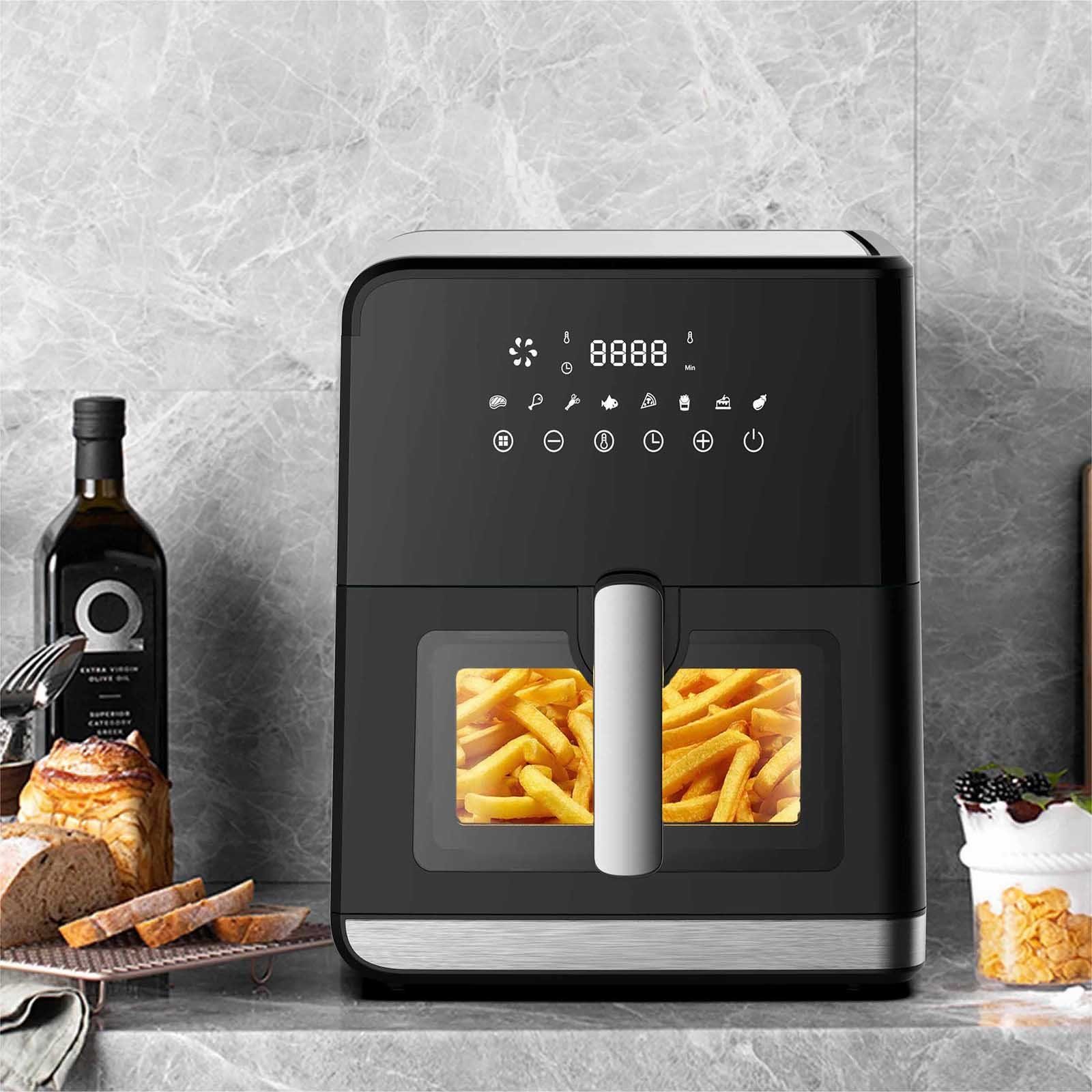 Sinaopus Heißluftfritteuse 7,5L XXL Air fryer, Ohne Öl Heizluft Fritteuse LED Touchscreen, 1700,00 W, Einstellbare Temperaturregelung, Sichtbares Sichtfenster
