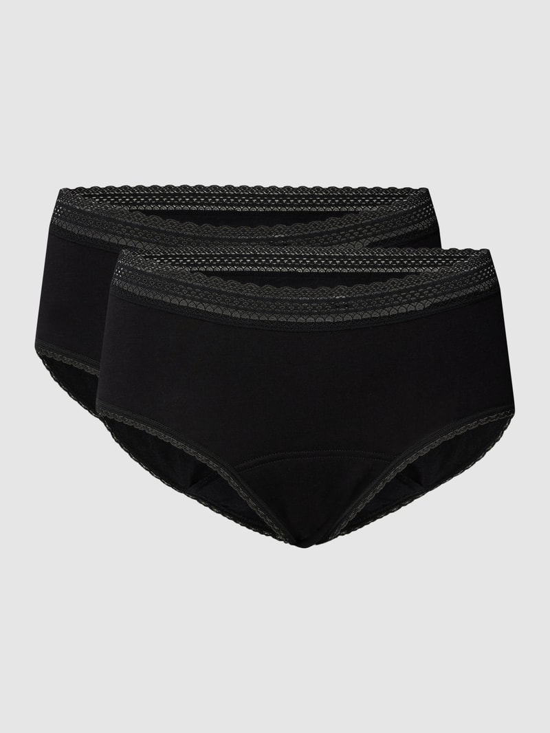 Slip mit Spitzenbesatz im 2er-Pack in schwarz