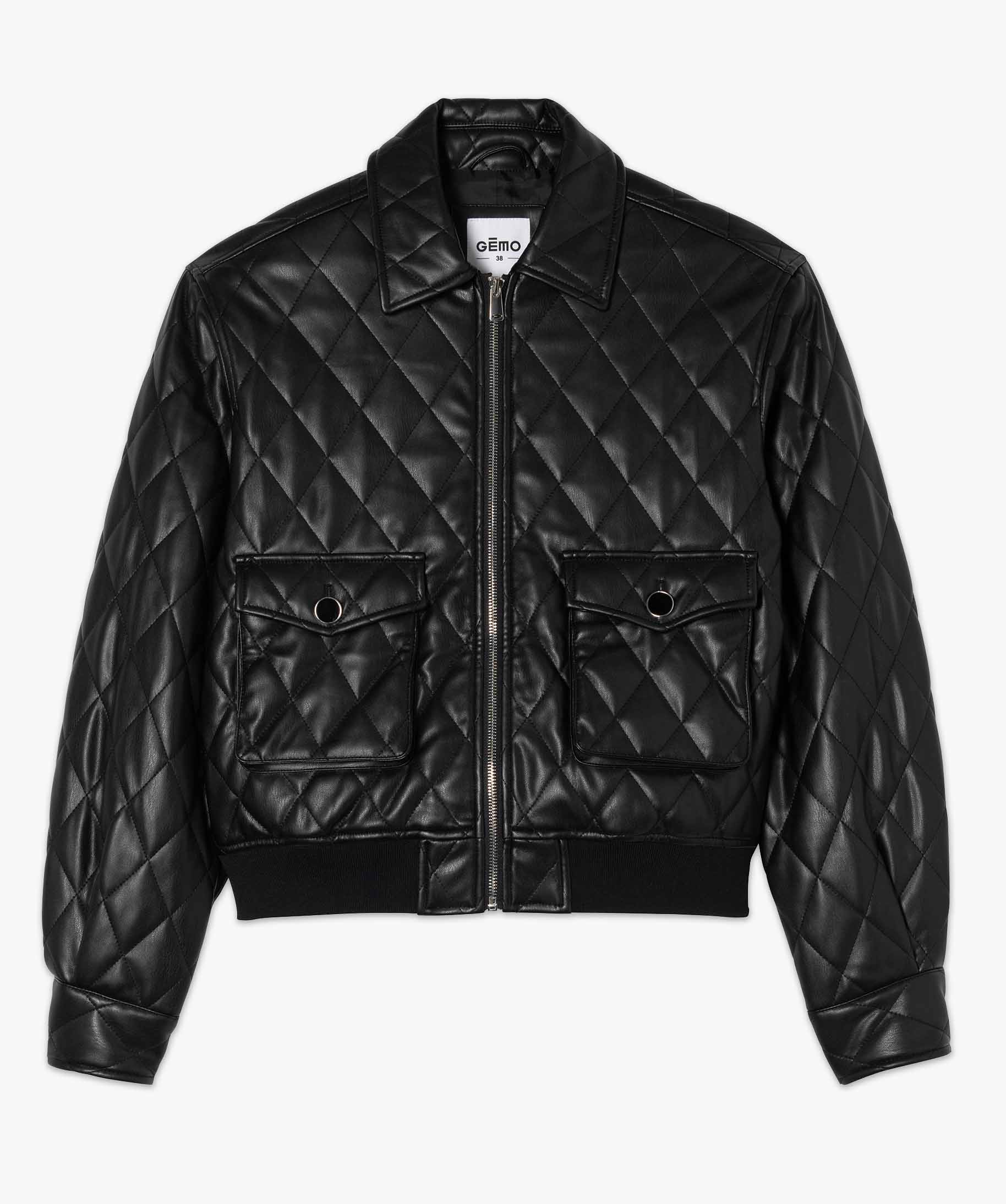 Blouson femme en matière synthétique matelassée noir | GEMO
