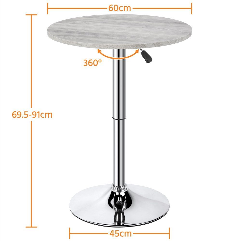 Yaheetech Bartisch, Runder Stehtisch Bistrotisch Ø 60cm höhenverstellbar