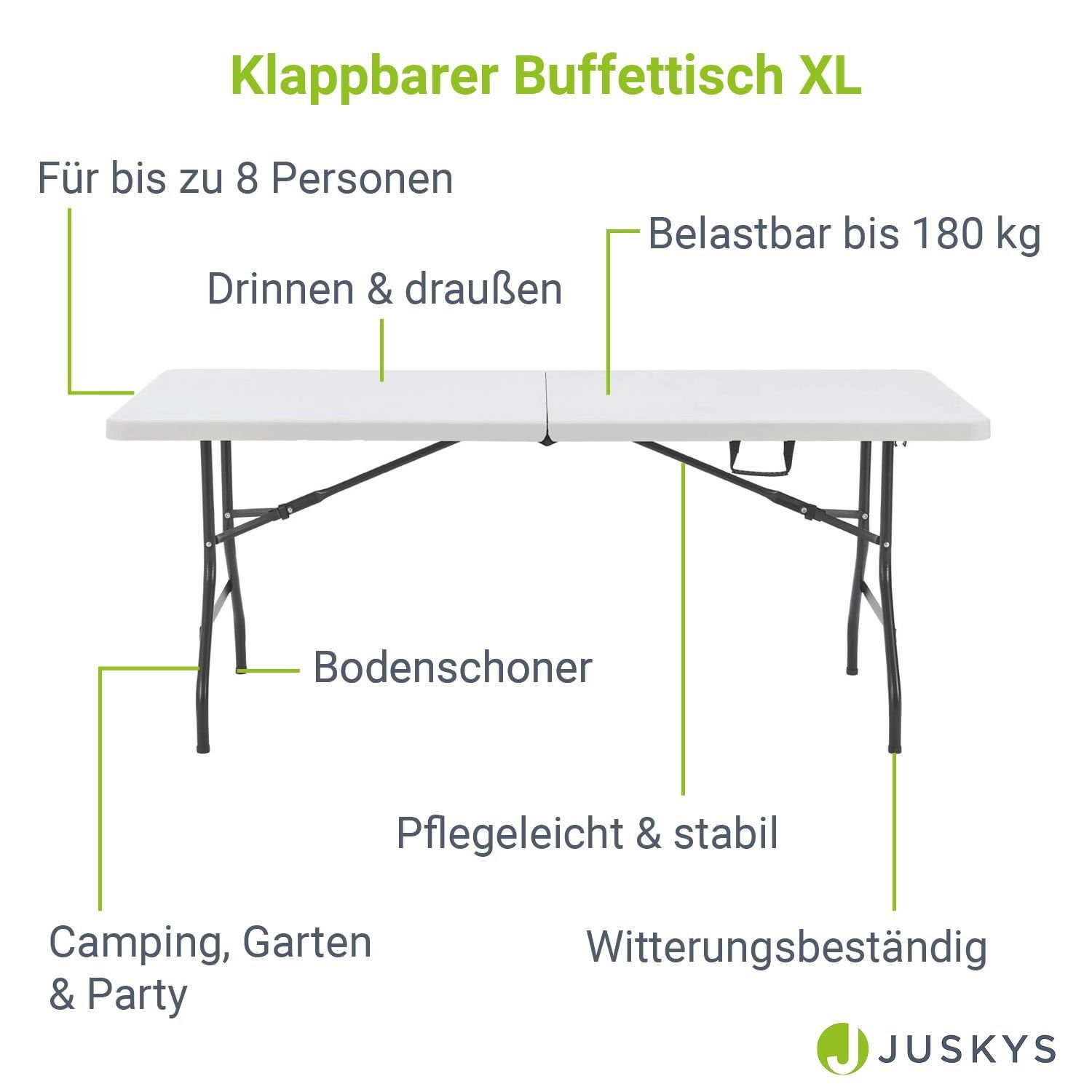 Juskys Klapptisch XL, klappbar, witterungsbeständig, leicht zu reinigen