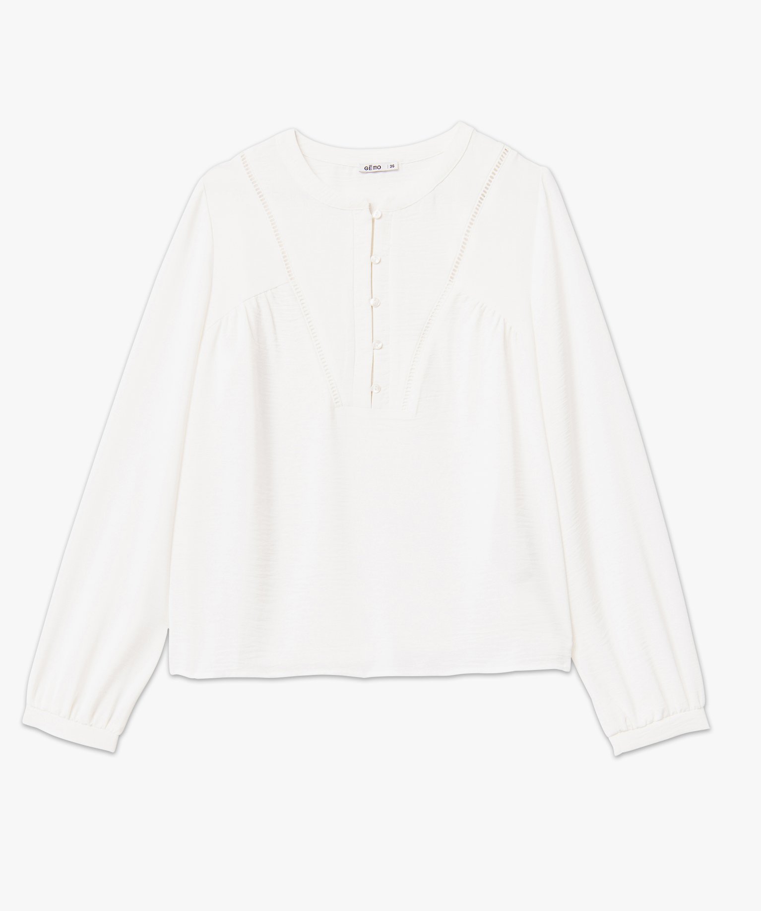 Blouse unie avec col rond boutonné femme ecru | GEMO