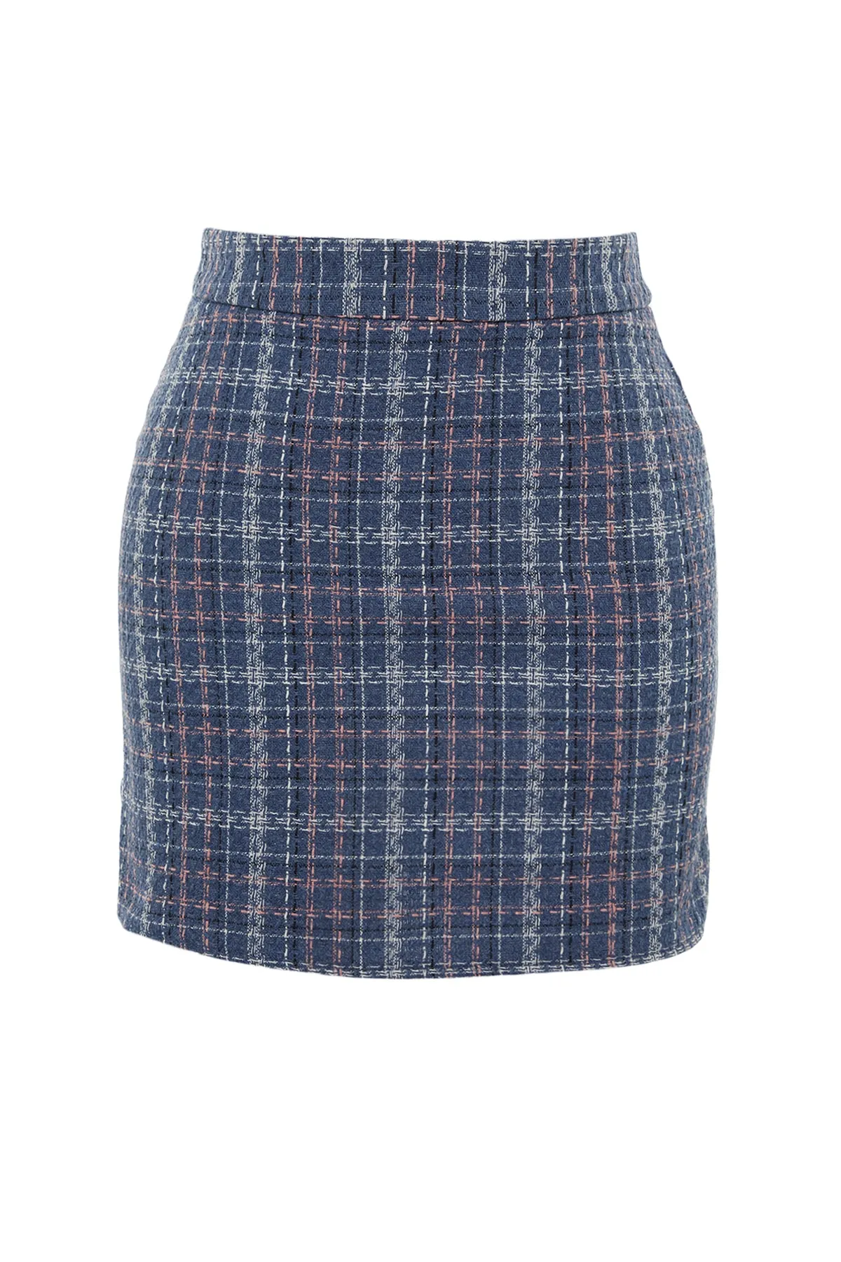 Trendyol Collection  Indigoblauer karierter gemusterter Mini-Webrock aus Tweedstoff TWOAW23ET00017