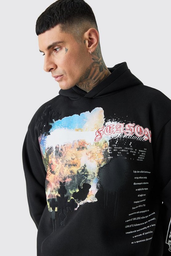 Kastiger Hoodie mit Renaissance-Print