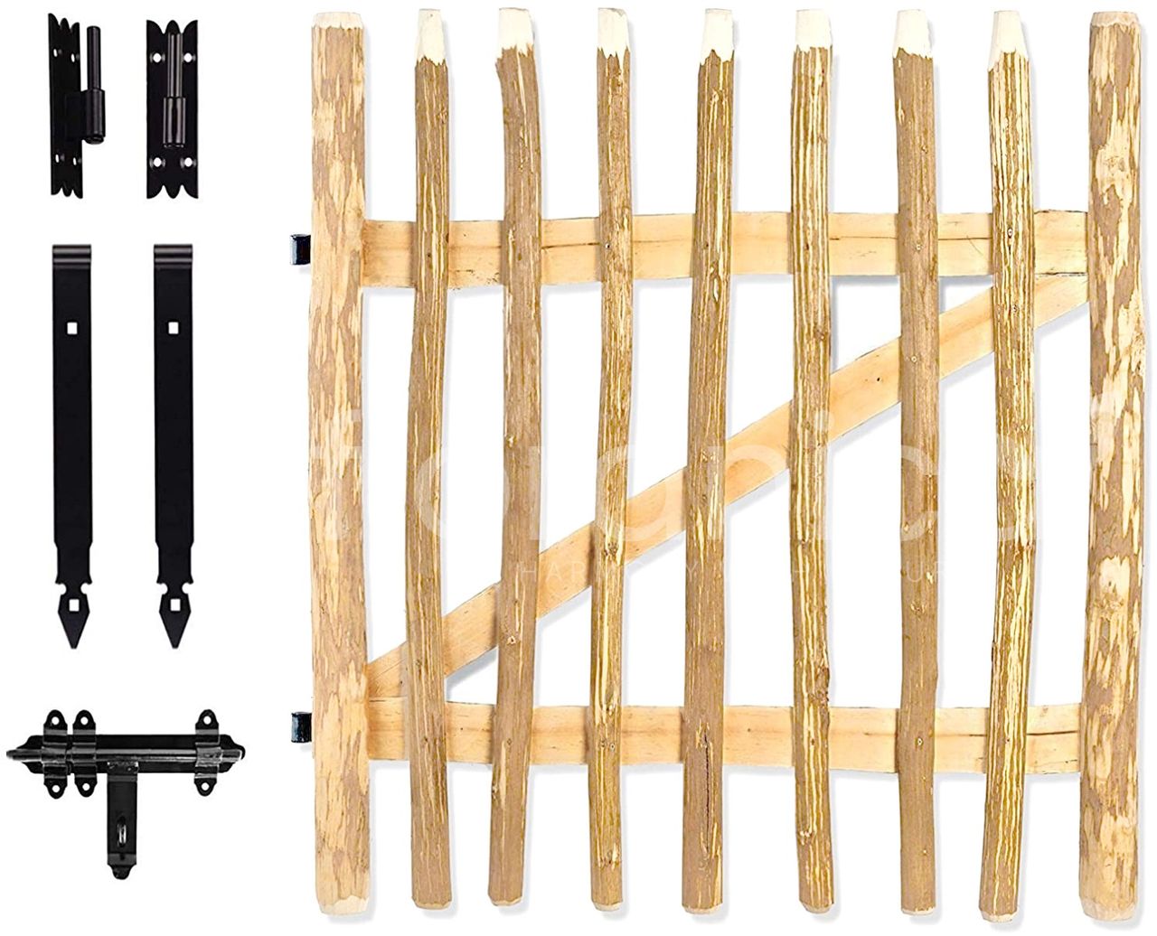 Pemicont Gartentür Zauntor Haselnussholz Höhe  80 cm Breite 100 cm Zauntür inklusive Zubehör