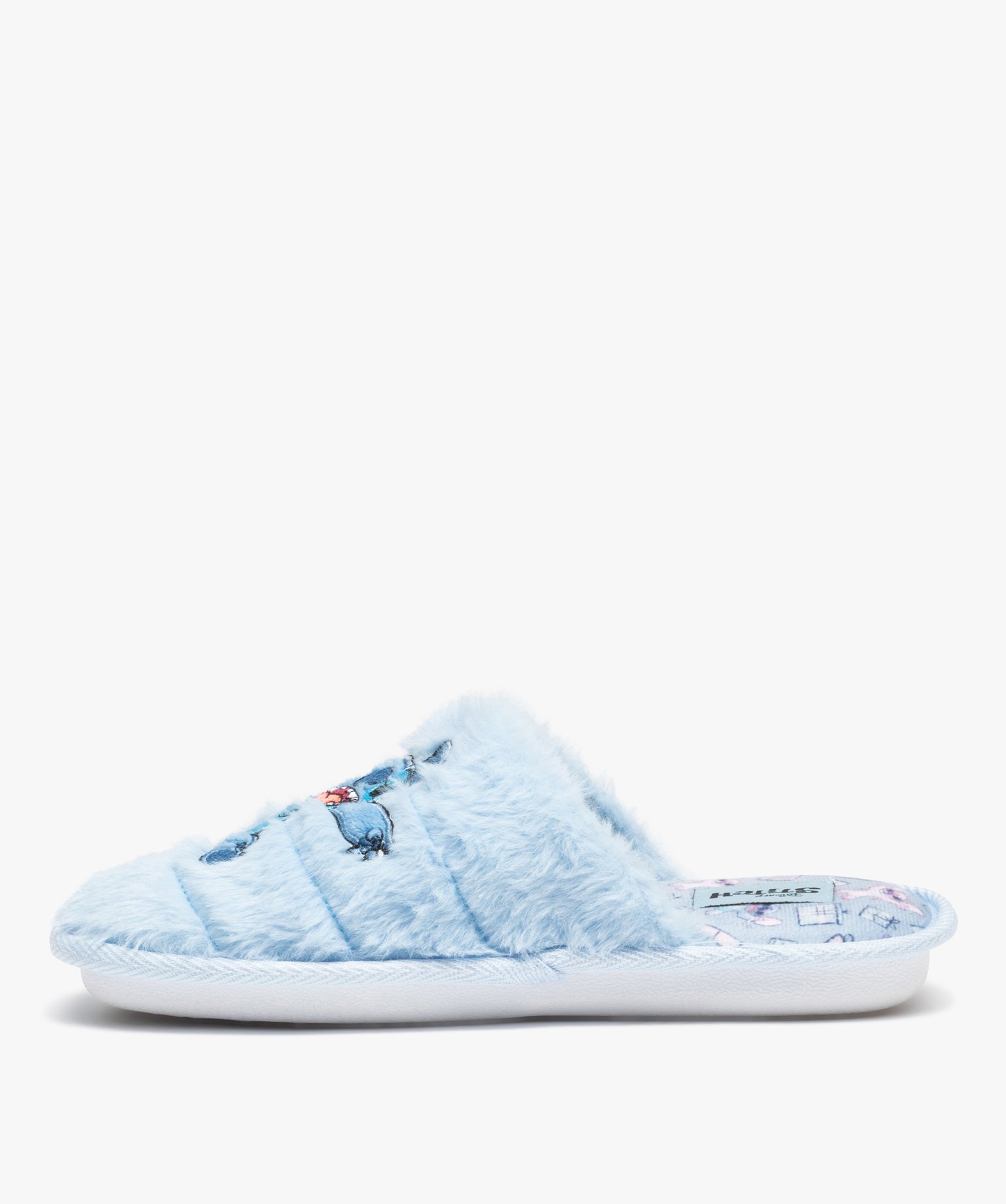 Chaussons femme mules plates à poils doux Stitch - DS bleu | GEMO