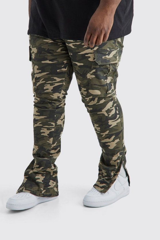 Plus Skinny Camouflage Cargo-Hose mit geteiltem Saum