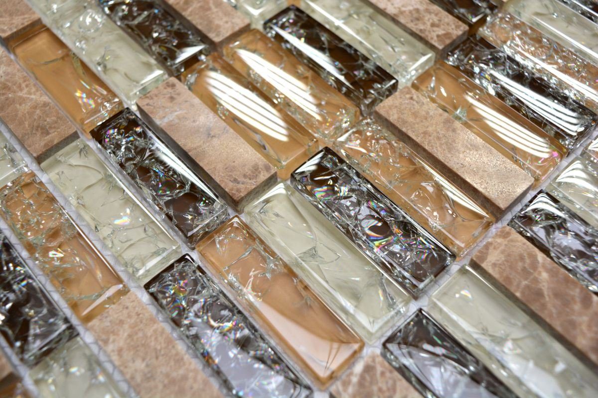 Mosani Mosaikfliesen Glasmosaik Naturstein Mosaik hellbeige glänzend / 10 Matten