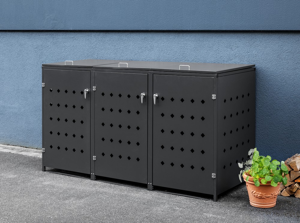 HC Garten & Freizeit Mülltonnenverkleidung 3er Mülltonnenbox Raute, Edelstahl Anthrazit