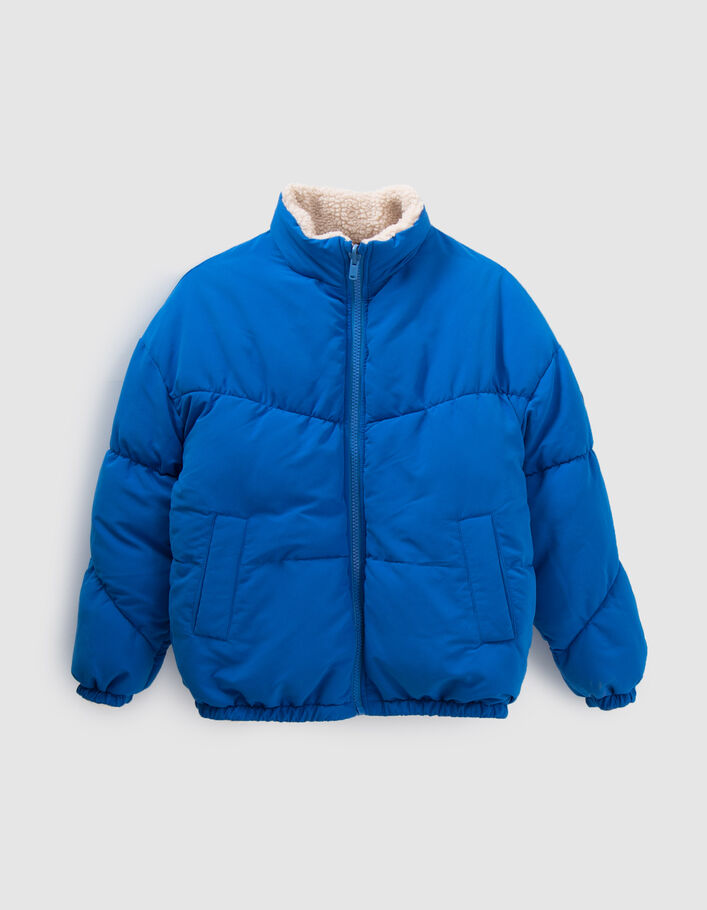 Doudoune réversible bleue et Sherpa écru fille