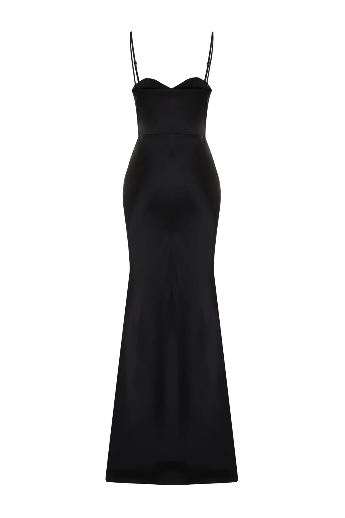 Trendyol Collection  Schwarzes, körperbetontes, gewebtes Korsett, detailliertes, langes Satin-Abendkleid TPRSS24AE00001