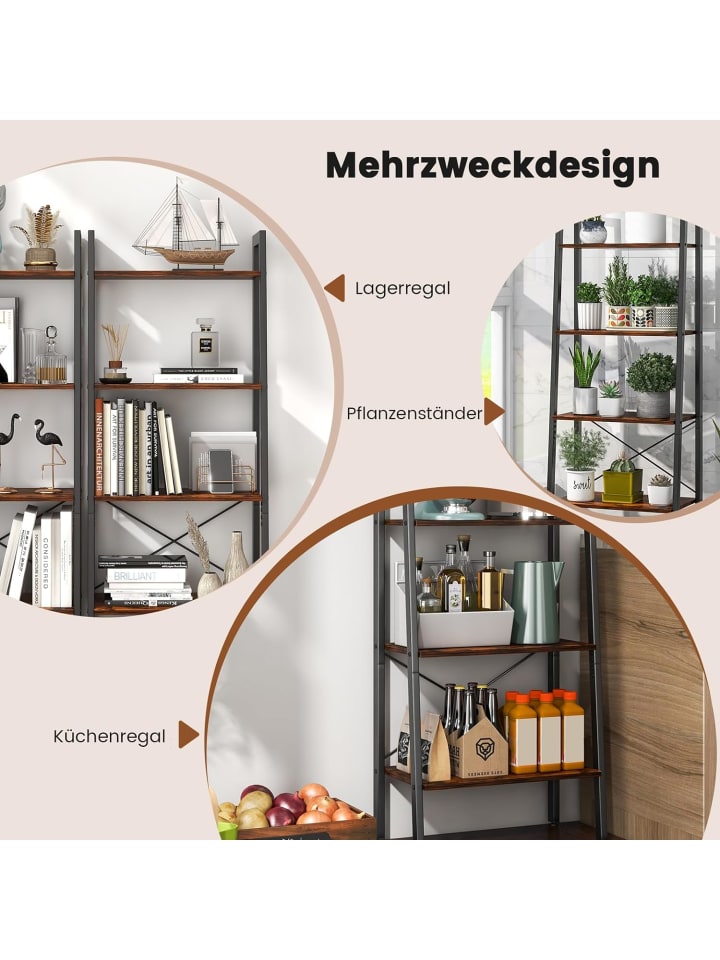 COSTWAY 4 Ebenen Bücherregal in Braun günstig kaufen 34 cm