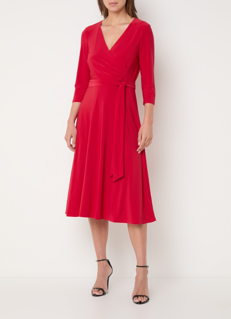 Ralph Lauren  Midi jurk met strikceintuur en V-hals