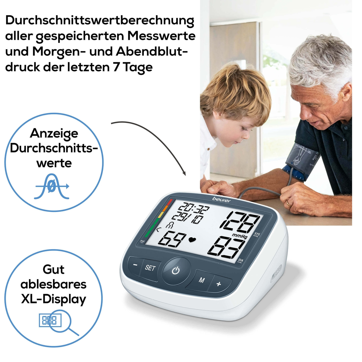Beurer Oberarm-Blutdruck-messgerät BM 40-Vollautomatische Blutdruck- & Pulsmessung mit XL-Display