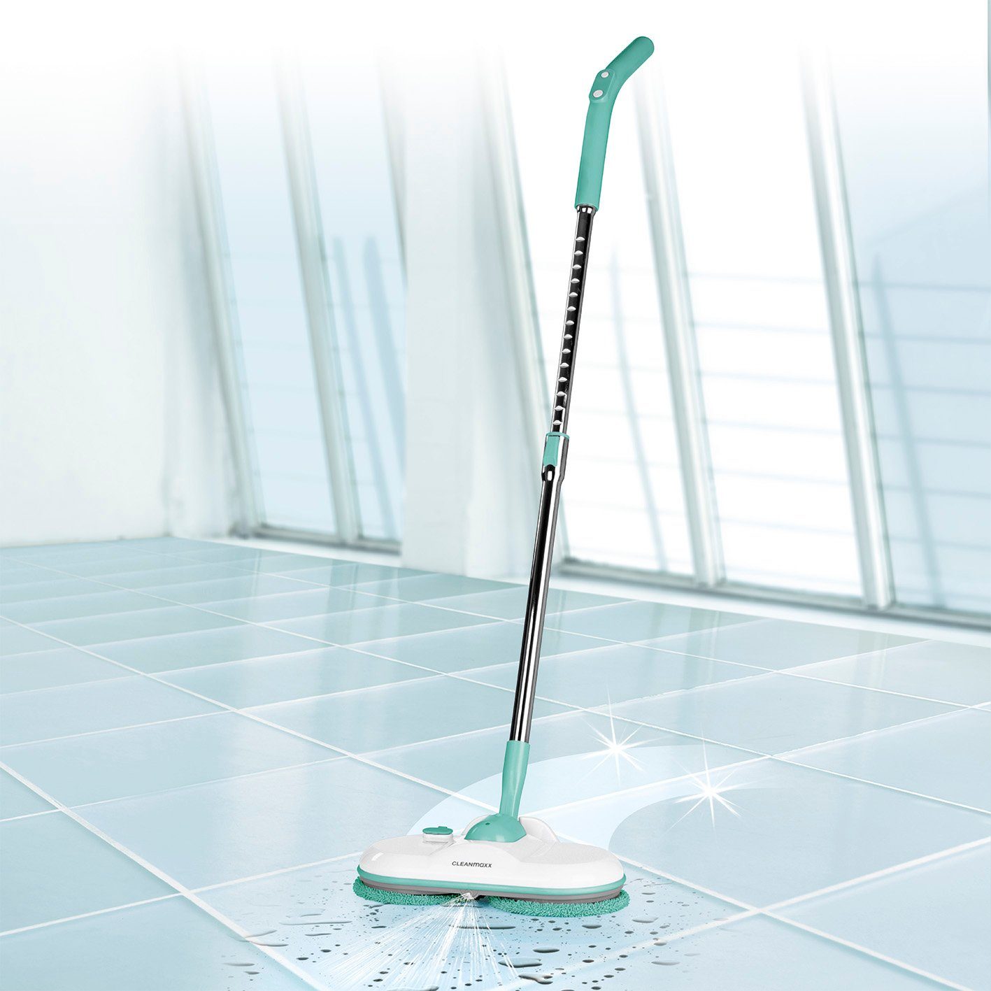 CLEANmaxx Akku-Wischmopp Akku-Spray-Mopp, 30 W, 360° Rotation türkis/weiß