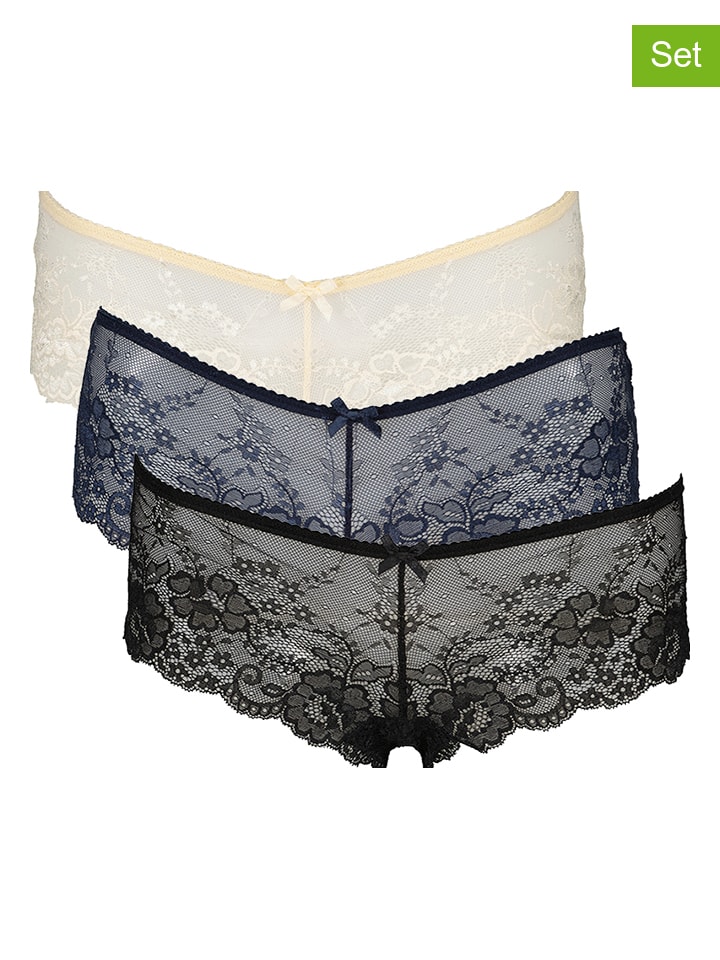 LASCANA 3er-Set: Strings in Dunkelblau/ Creme/ Schwarz günstig kaufen