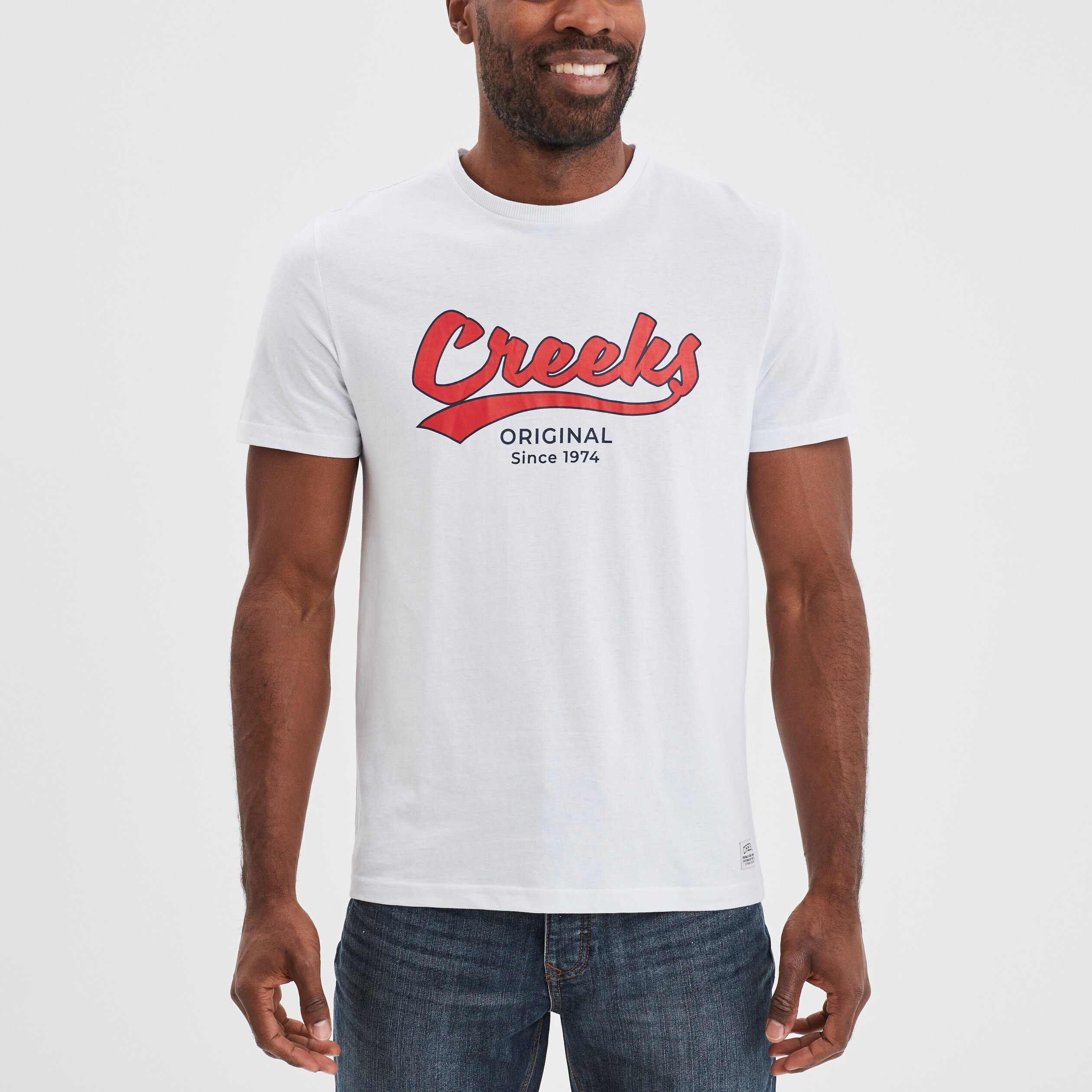 T-shirt col rond manches courtes Creeks blanc homme | La Halle