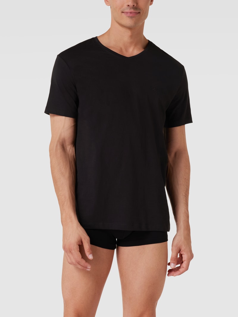 T-Shirt mit V-Ausschnitt im 2er-Pack Modell 'ComfortS' in schwarz