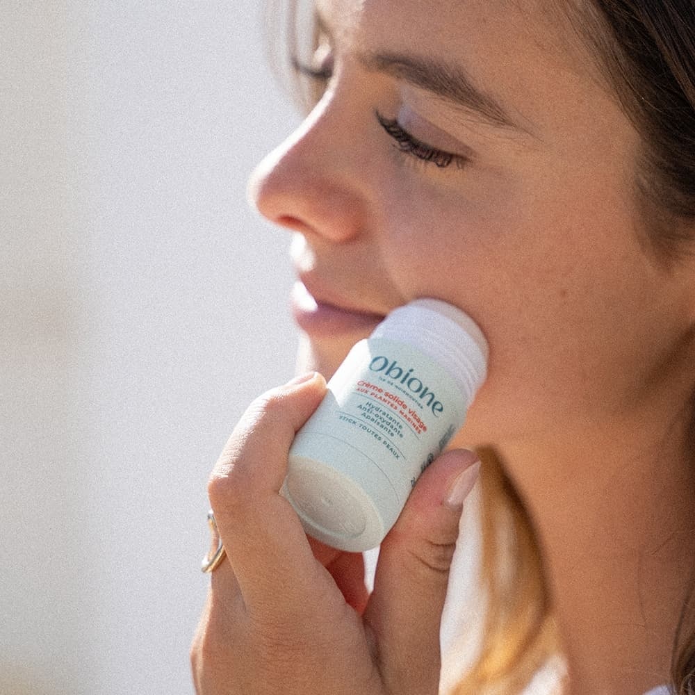 obione Crème solide Visage Bio en Stick - Jouret nuit - Toutes peaux Hydratante, antioxydante, apaisante -  Extrait de plantes marines de Noirmoutier