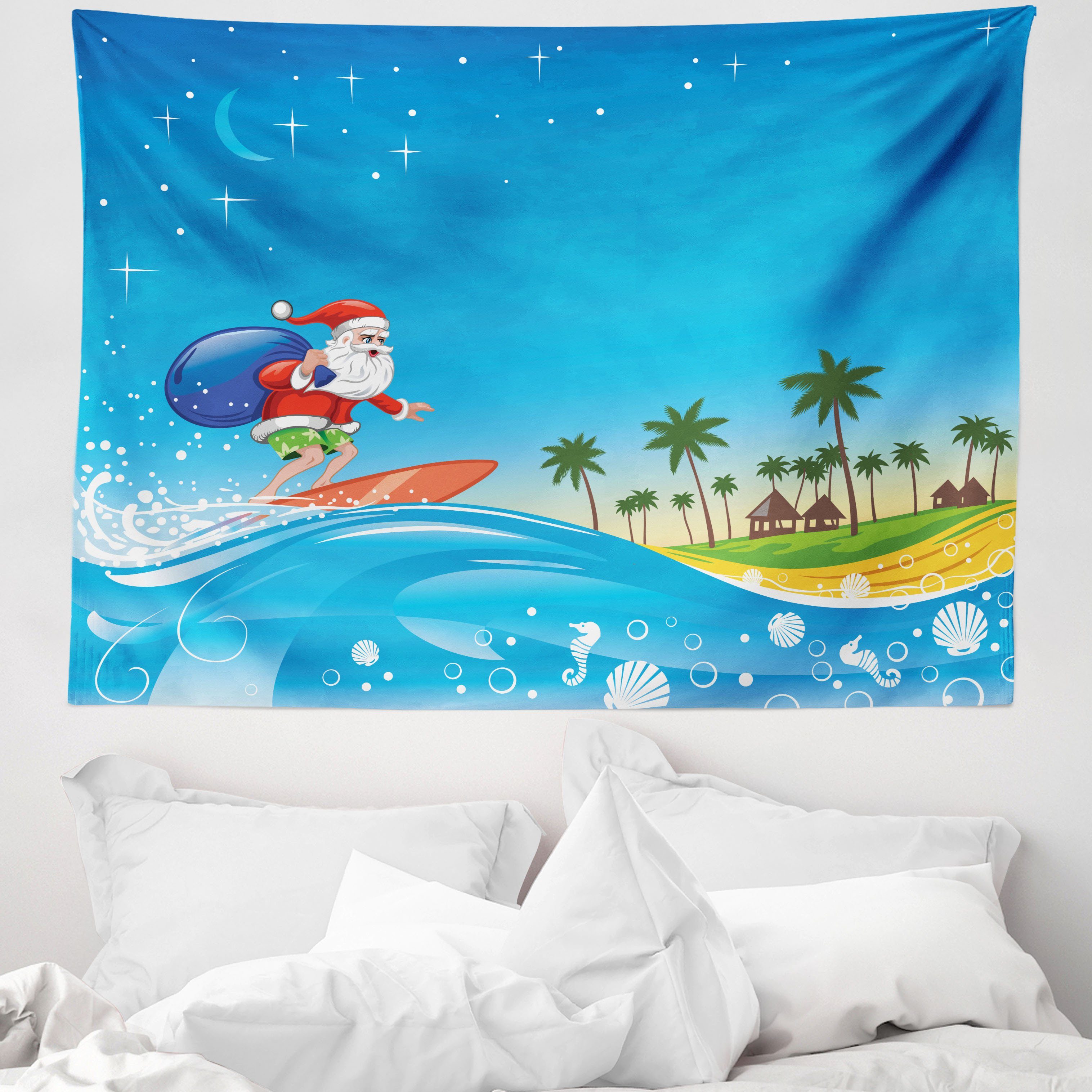 Wandteppich aus Weiches Mikrofaser Stoff Für das Wohn und Schlafzimmer, Abakuhaus, rechteckig, Weihnachten Sankt surfen Strand