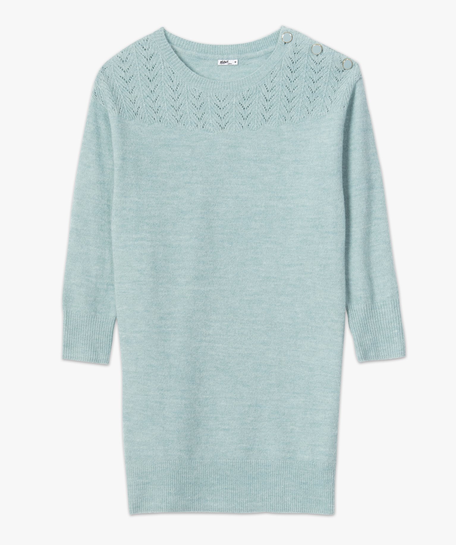 Robe pull femme en maille fantaisie vert clair | GEMO