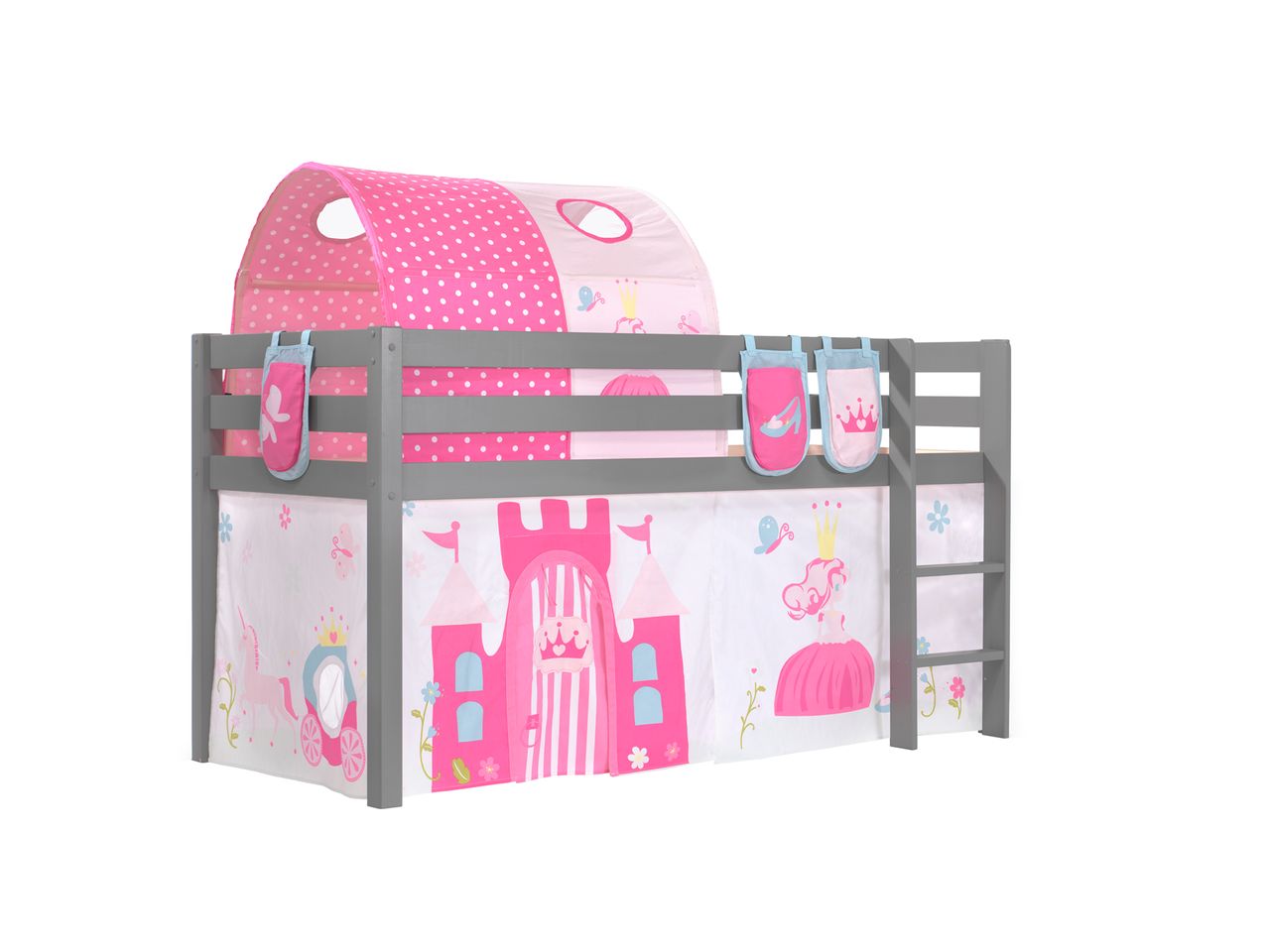 VIPACK Spielbett Pino mit Textilset Vorhang, Tunnel und 3 Taschen 