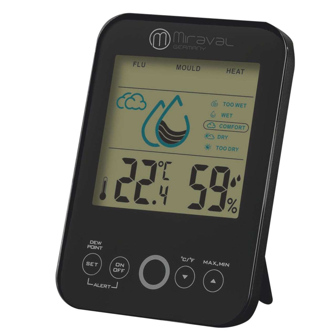 MIRAVAL Raumklimastation Schimmelwarner 5 Stufen Lüftungsempfehlung Hygrometer Temperaturstation