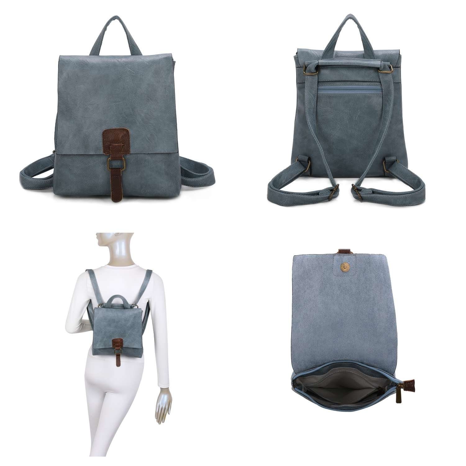 ITALYSHOP24 Rucksack Damen Rucksack Tasche Schultertasche, Vintage Messenger, Crossover als Umhängetasche tragbar