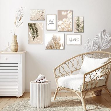 Novart Wandbild Wandbilder Wohnzimmer Boho Vintage Natur Wohnzimmer AUFHÄNGFERTIG, Pampasgras, 100 x 70 cm