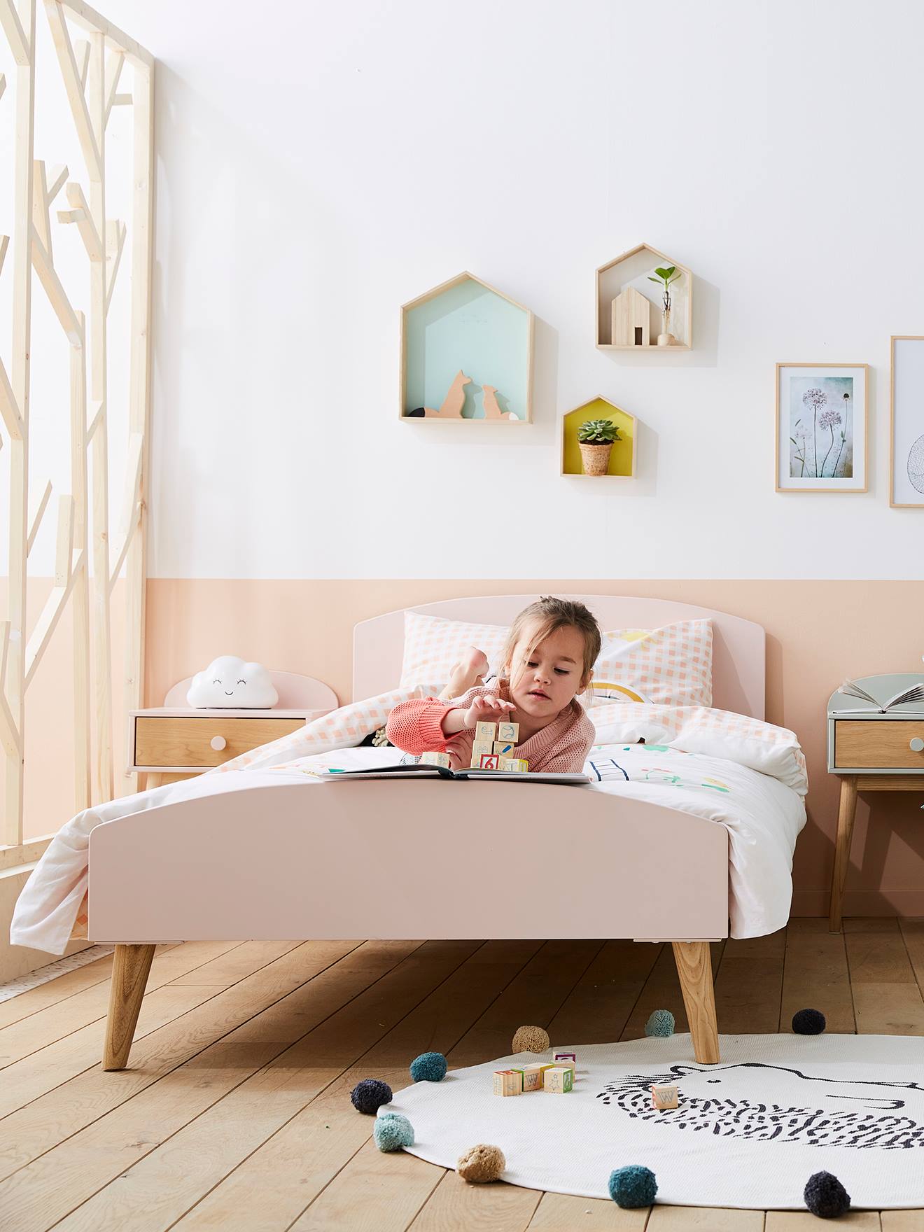Vertbaudet Kinderbett KONFETTI - zartrosa/natur