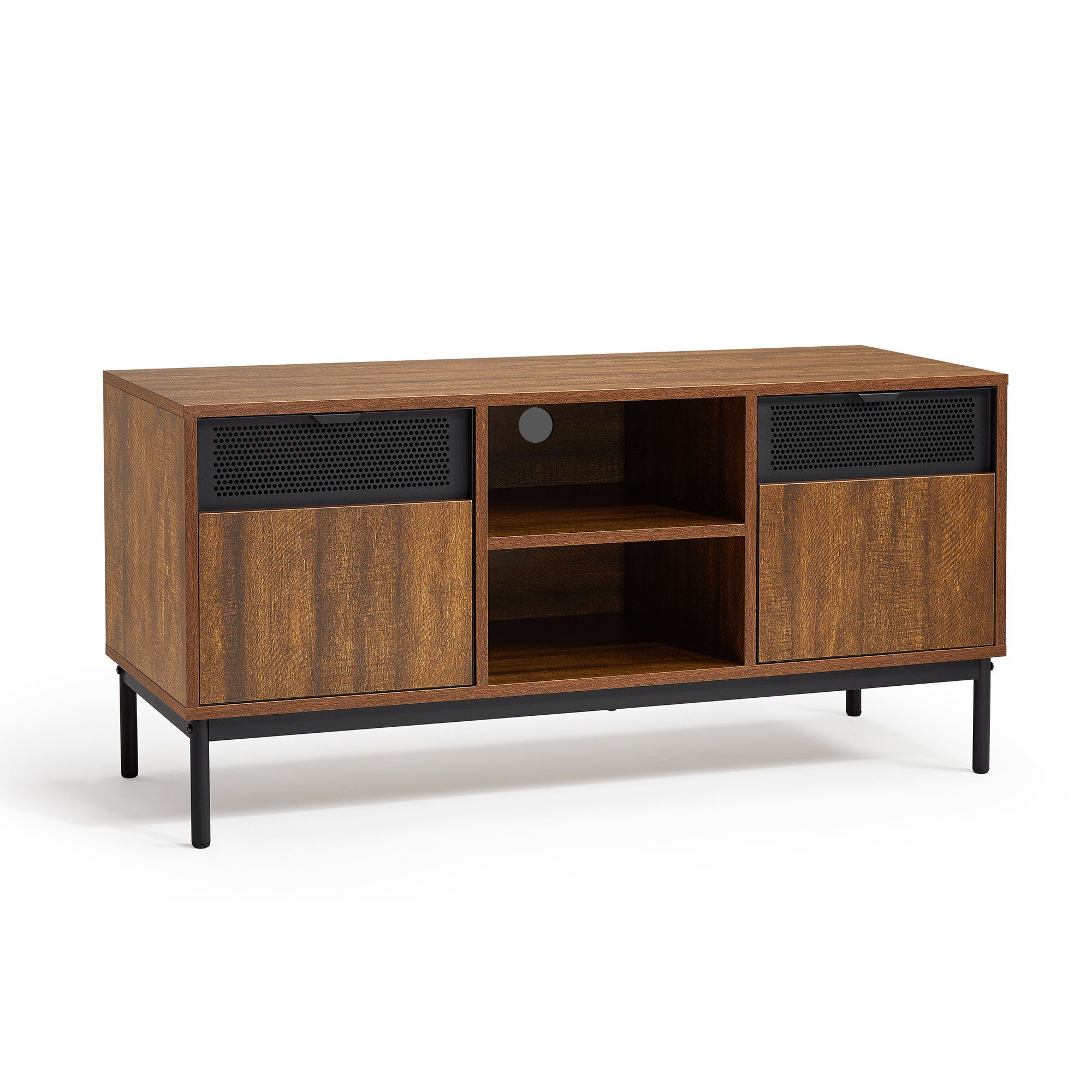 Mondeer Lowboard TV Schrank (TV Lowboard), mit 2 Ausgehöhlten Metalltüren und Verstellbarem Einlegeboden