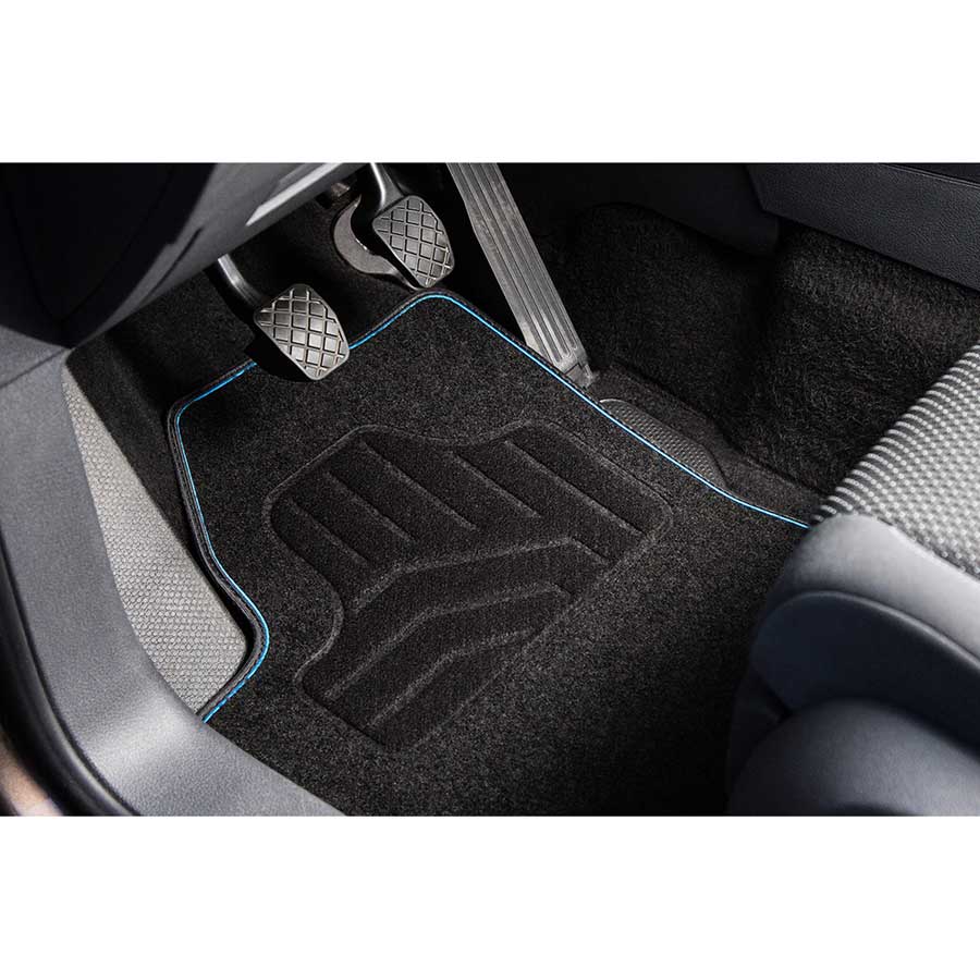 Norauto Universal Autoteppich Colour im 4-teiligen Komplettset, Auto Textil Fußmatten, schwarz/blau - ATU