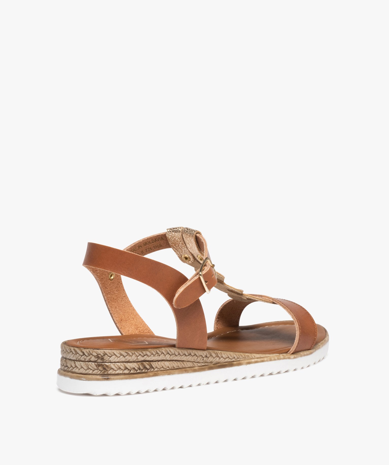 Sandales femme compensées en cuir avec détail tressé doré - Taneo