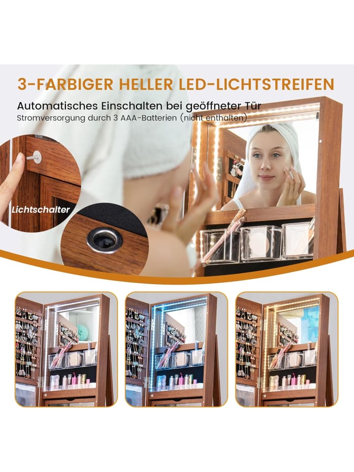COSTWAY Schmuckschrank 3 in 1 drehbar in Hellbraun günstig kaufen onesize