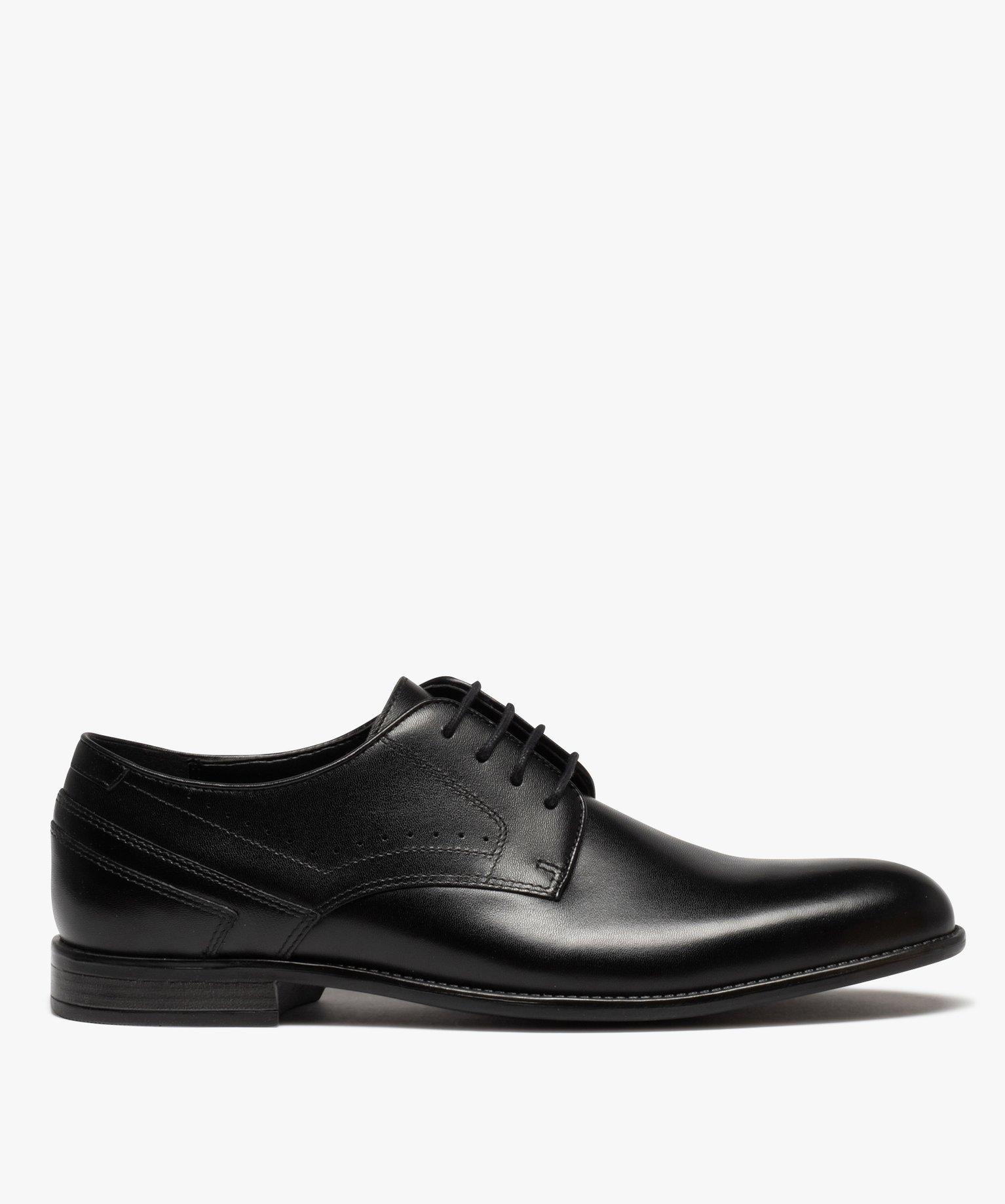 Derbies homme unies en cuir à lacets ronds noir | GEMO