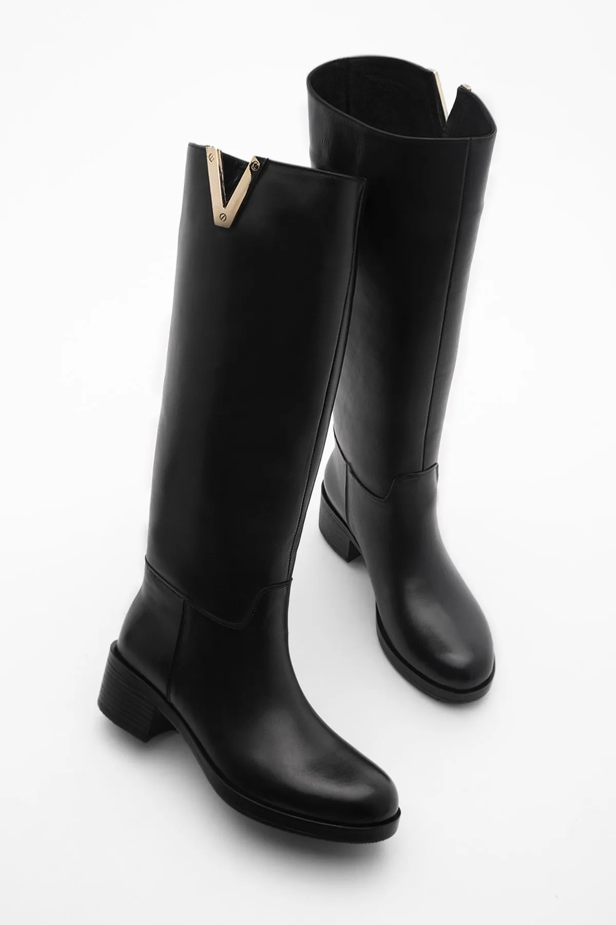 Marjin  Damen-Stiefel aus echtem Leder mit Absatz über dem Knie Zekna schwarz