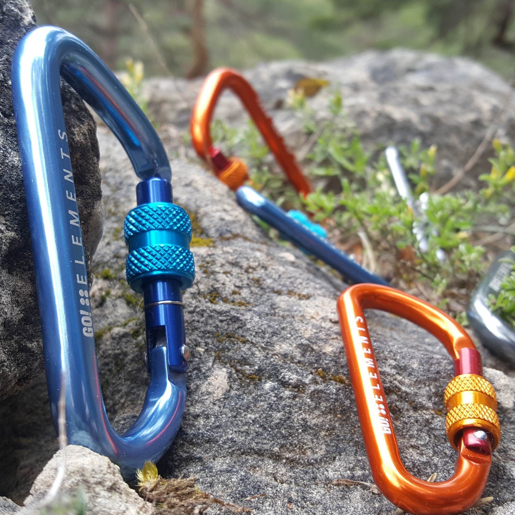 GO!elements Karabiner Strong 8, (2Stück), mit Schraubverschluss - 1200kg Bruchlast Karabinerhaken 12kN
