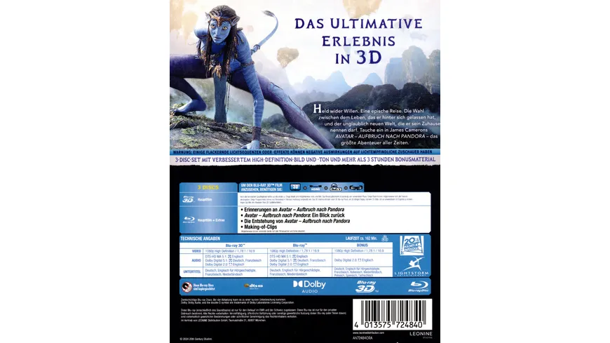 Avatar - Aufbruch nach Pandora 3D - Remastered  (+ Blu-ray)