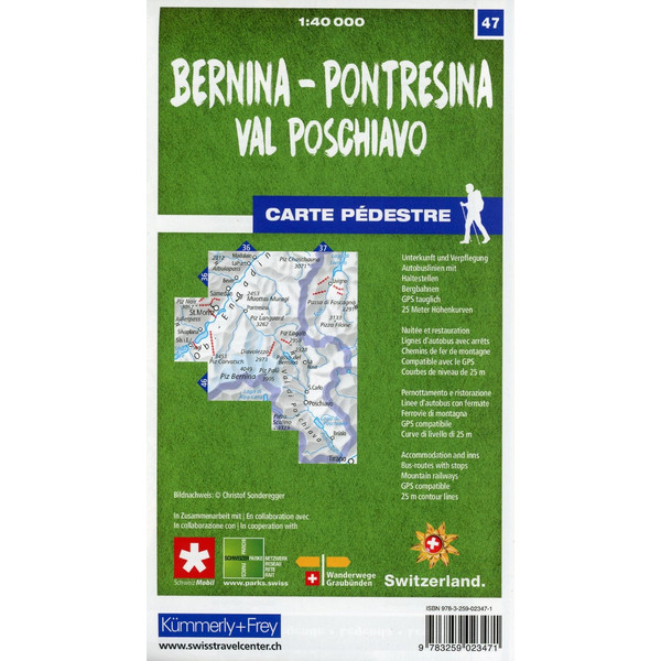 Bernina - Pontresina / Val Poschiavo 47 Wanderkarte 1:40 000 matt laminiert - Wanderkarte