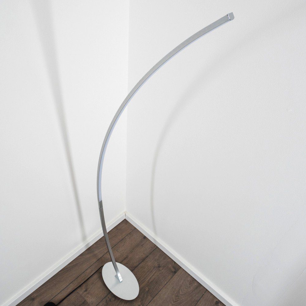 hofstein Stehlampe Brie LED Designer Standlampe in Aluminiumgebürstet, Stehleuchte mit Fußschalter und Kabel, Leselampe, LED 1100 Lumen