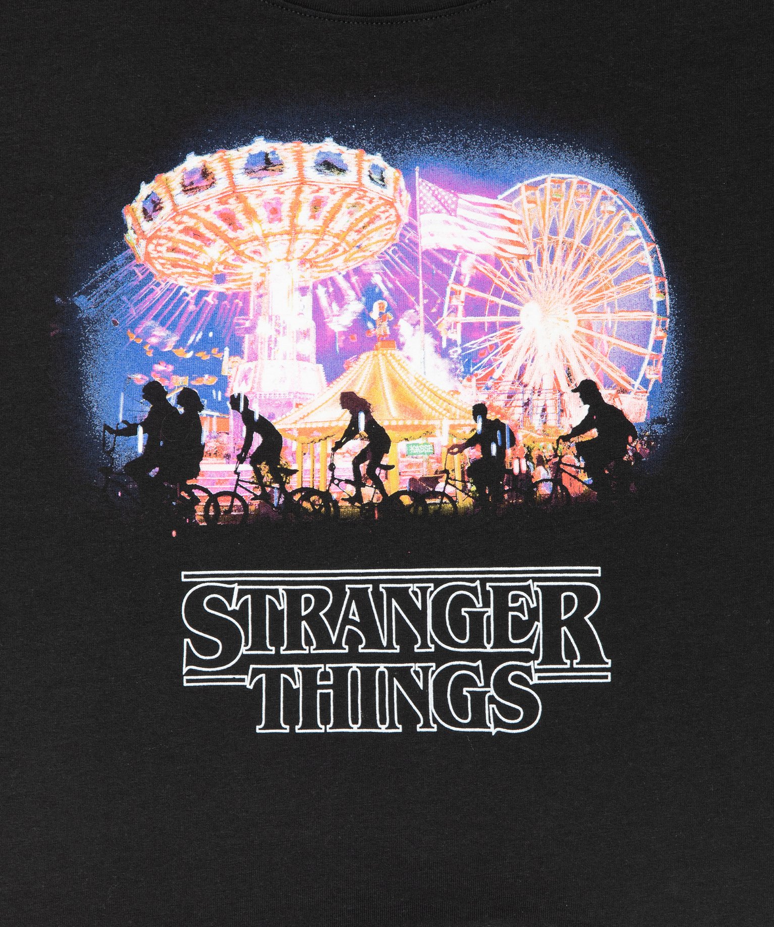 Tee-shirt court fille imprimé coupe courte – Stranger Things noir | GEMO