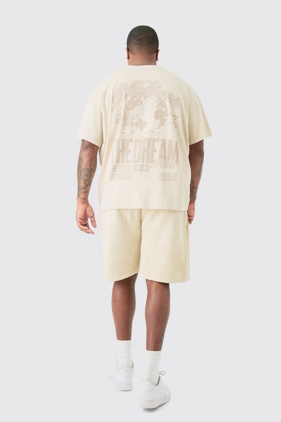 Plus Oversize Shorts mit Dream Worldwide Print