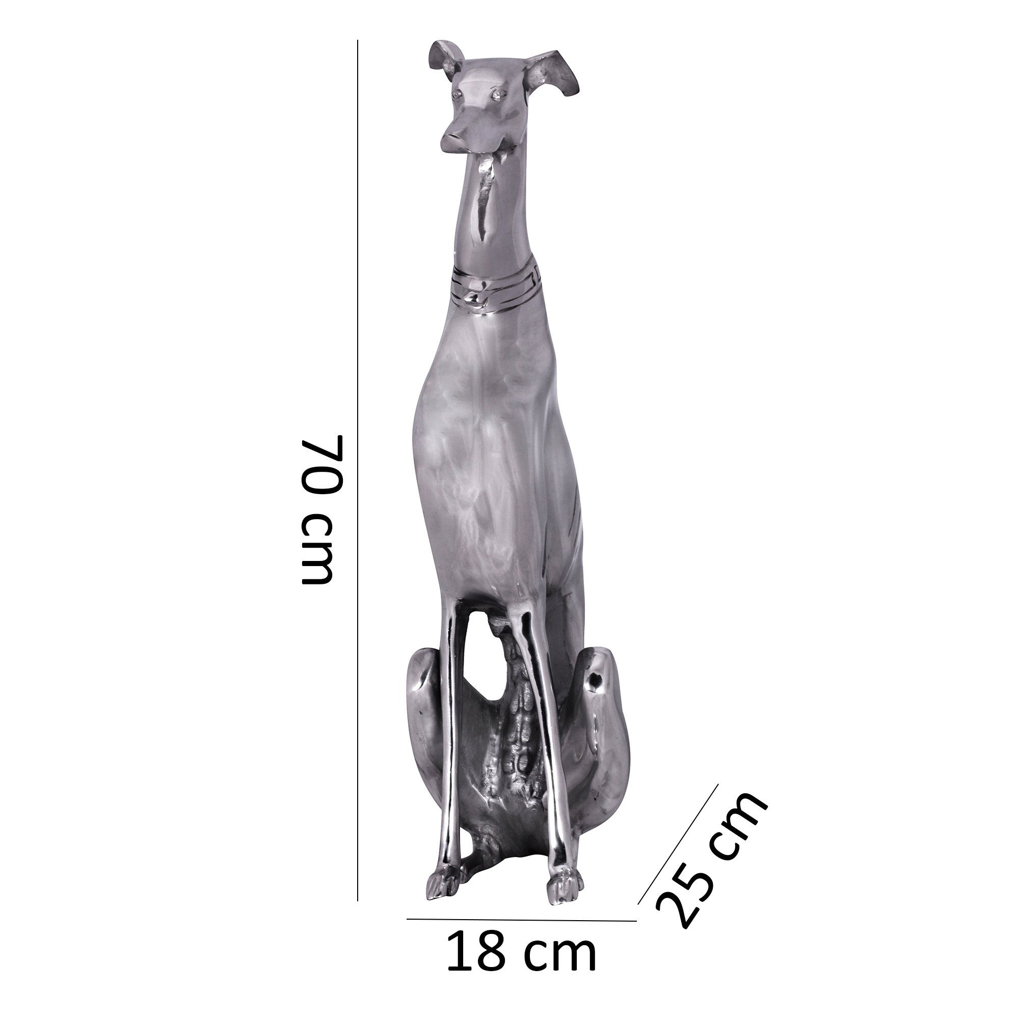 FINEBUY Tierfigur FB37863 (Windhund 18x70x25cm Aluminium Metall Silber Modern), Hundefigur Groß, Skulptur Hundestatue Dekoration