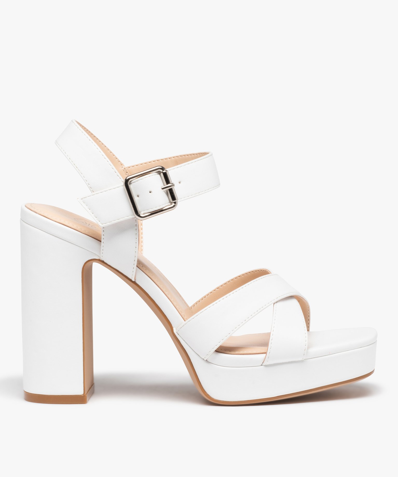 Sandales femme à talon carré extra haut et brides unies blanc | GEMO