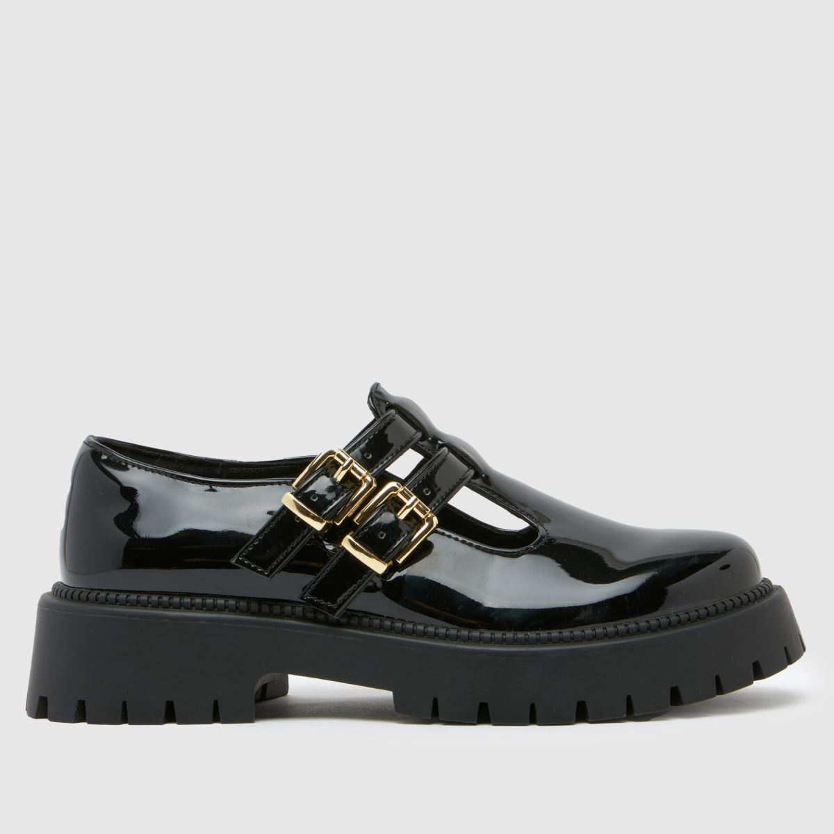 Schuh – Svarta platta skor med bred passform och lucette-rem