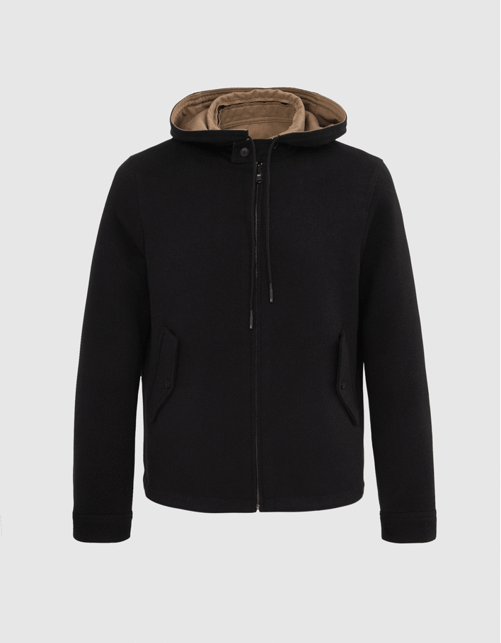Blouson réversible noir et beige à capuche Homme
