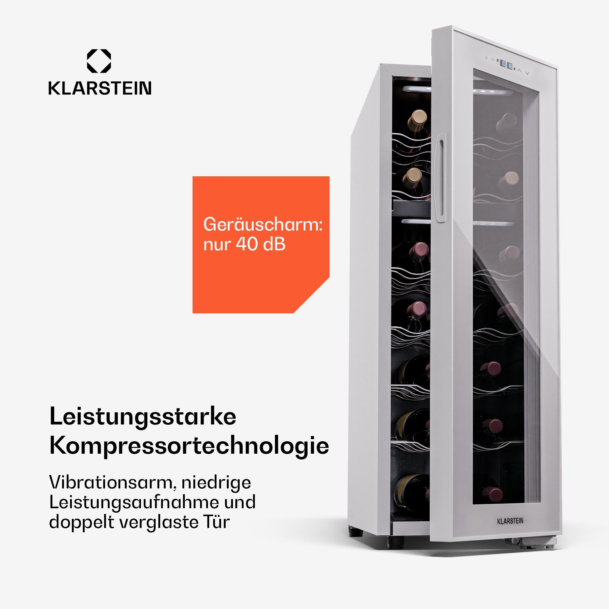 Klarstein Weinkühlschrank Shiraz 18 Duo, für 18 Standardflaschen á 0,75l,Wein Flaschenkühlschrank Weintemperierschrank Weinschrank Kühlschrank