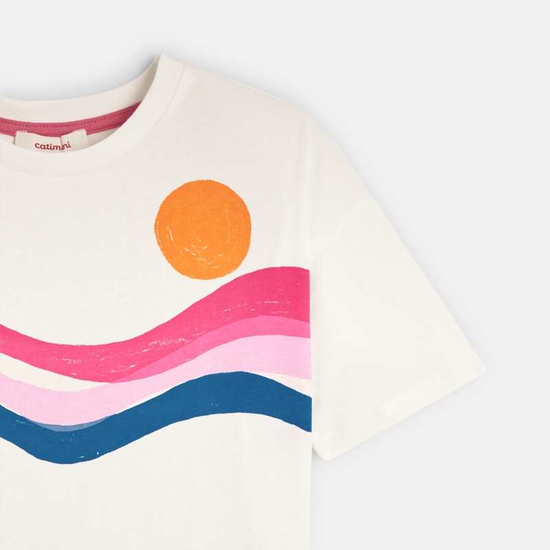 T-shirt fille blanc imprimé en coton recyclé Catimini