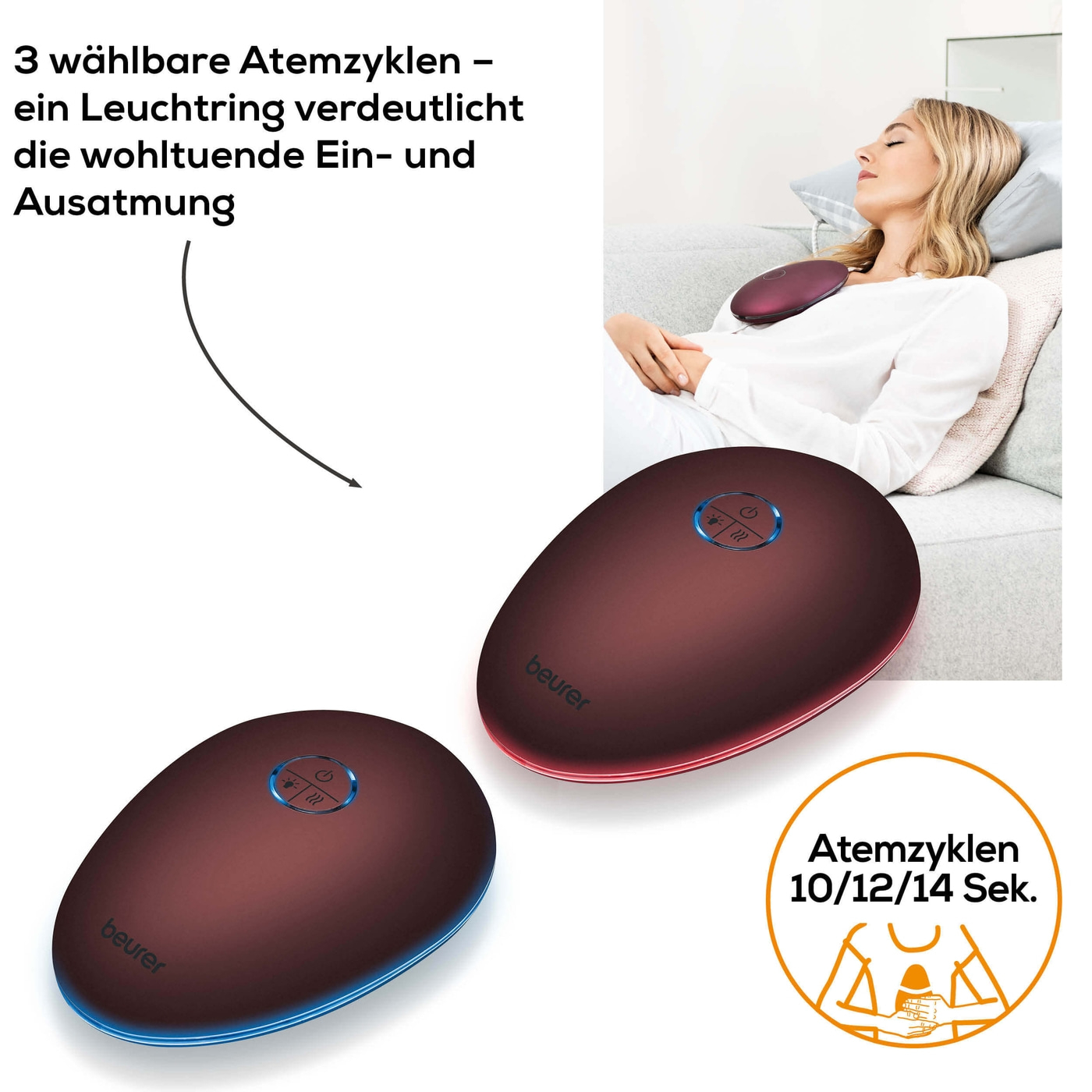 Beurer stress releaZer®-Entspannungshilfe & Atemtrainer zur Linderung von Stress mit Vibration & Wärme