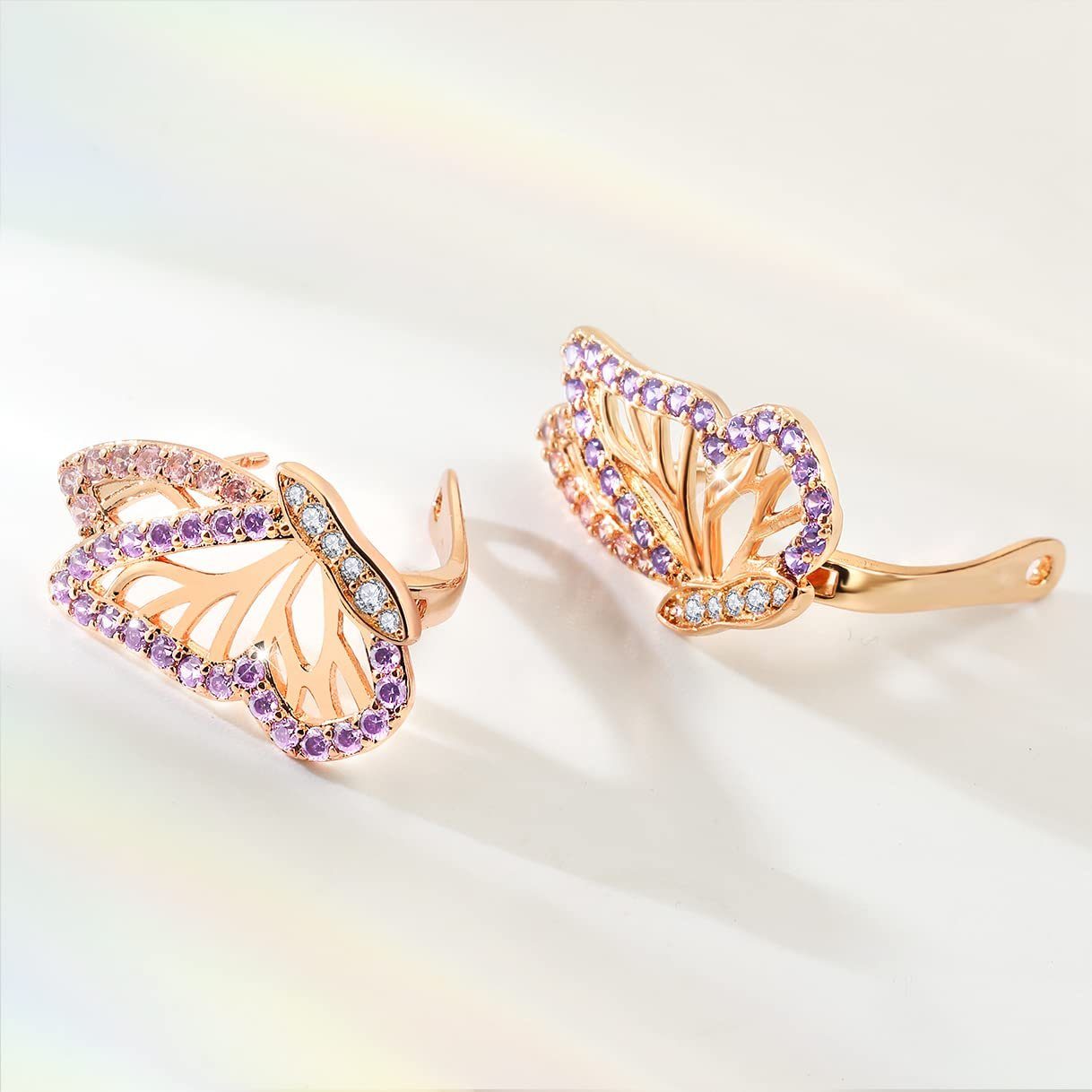POCHUMIDUU Paar Ohrhänger Schmetterling Ohrringe für Frauen, Gold Hoop Ohrringe (2-tlg., Rose Gold Schmetterling Ohrringe), Trendy hypoallergene Ohrstecker mit kubischem Zirkoniumdioxid